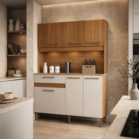 Armário Cozinha Tampo Balcão Slim 120cm Pequeno Estreito Ideal para Apartamento Robusto Nicho para M