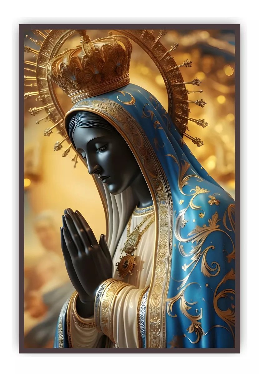 Quadro Decorativo Nossa Senhora Aparecida 60x40 com Moldura - Madeira