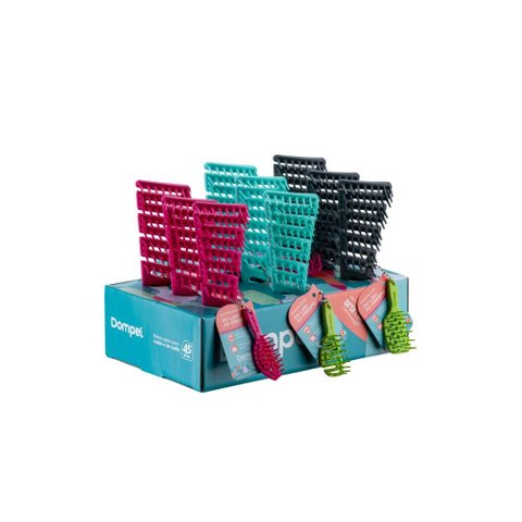 Display Escova Sissi 4025 Dompel c/ 9 Escovas - Rosa Escuro, Verde Água e Cinza