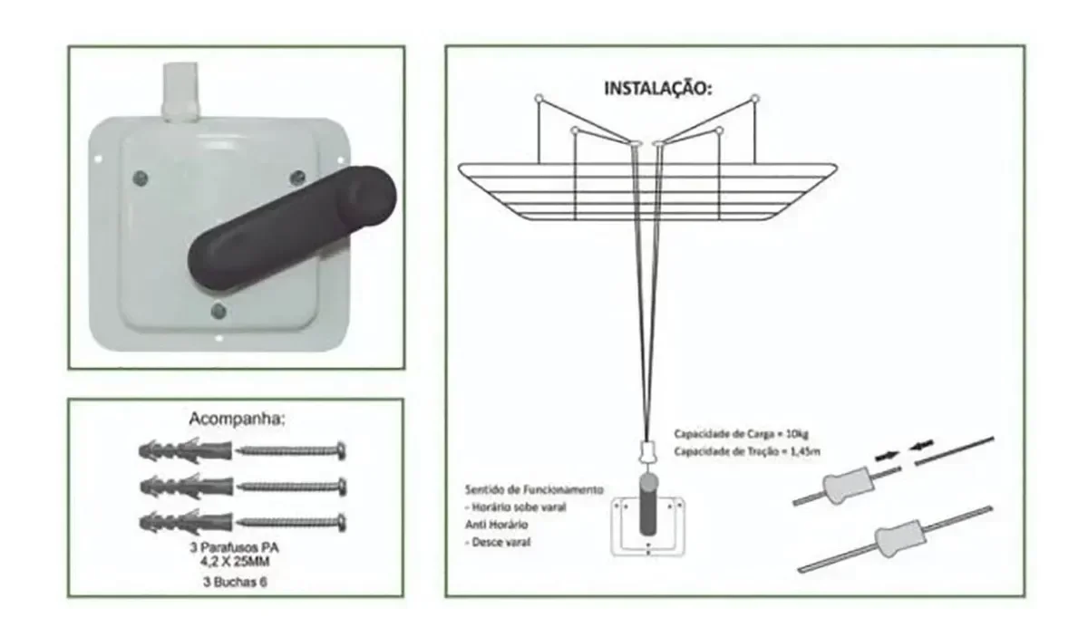 Manivela Manual Para Varal De Teto Retrátil Trava Automático - 3