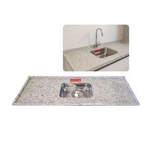 Pia de Cozinha Granito Branco 100cm Cuba Rasa Inox Completo:granito Branco
