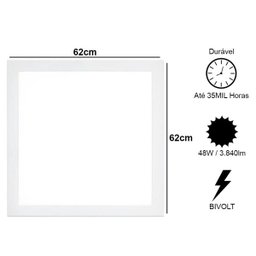Painel LED 48W Kit 6 Unid Plafon Slim Quadrado Luminária Embutir Loja Iluminação Decoração - 5