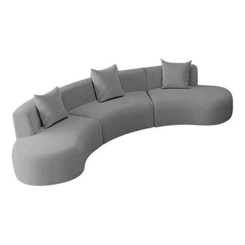 Kit Sofá Modular 4 Lugares Moderno Curvo Orgânico Duna Bouclé Cinza