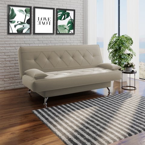 Sofá Cama 1,80m Iara Suede Bege Madelina Decor