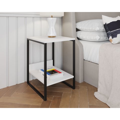 Mesa Cabeceira Industrial Tókio Base Ferro Preto Tampo Branco