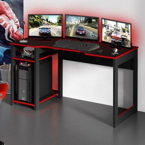 Mesa Gamer Dark para 3 Monitores Preto/Vermelho - Pnr Móveis