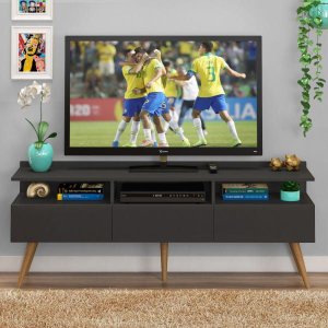 Rack Retrô Paris 150cm - 3 Portas C/5pés - Mdp 15mm - Grafite