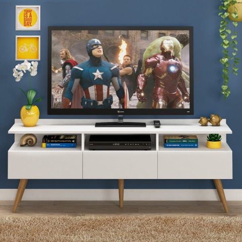 Rack Retrô Paris 150cm - 3 Portas C/5pés - Mdp 15mm - Branco