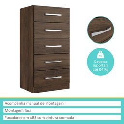Cômoda 5 Gavetas Savana Cacau - Rodial - 2 Cômoda 5 Gavetas Savana Cacau - Rodial - 2
