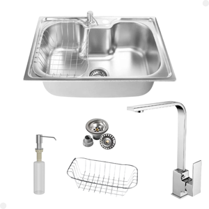 Kit Cuba Única Inox + Acessórios com Torneira Gourmet Monocomando Slim Cromada