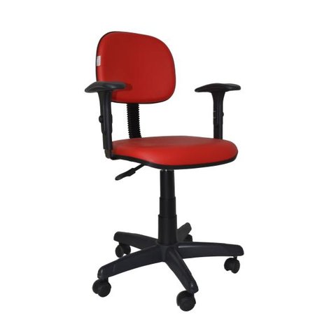 Cadeira Secretaria Bolt com Braco Regulavel - Couro Sintetico Corano - Vermelho