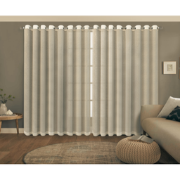 Cortina Gaze de Linho 4,0x2,50 Bege sem Forro Sala Moderna - 1
