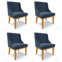 Ver imagem 1 de Kit 4 Cadeiras Estofadas para Sala de Jantar Base Fixa de Madeira Castanho Lia Suede Azul Marinho - 