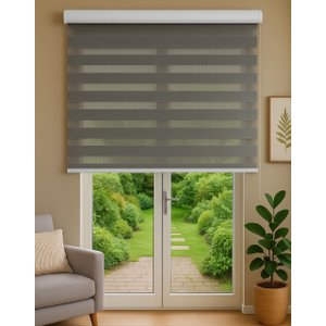 Persiana Rolo Double Vision Zebra 180larg X 220alt Cinza com Bando - Sala/ Escritório/quarto/sacada