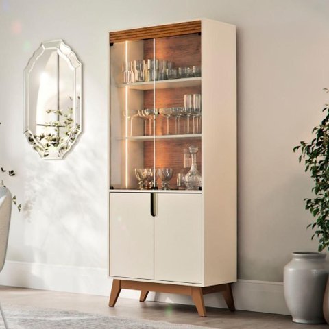 Cristaleira Paraty 4 Portas 3 Prateleiras MDF e MDP 70cm Off White Mais de Casa