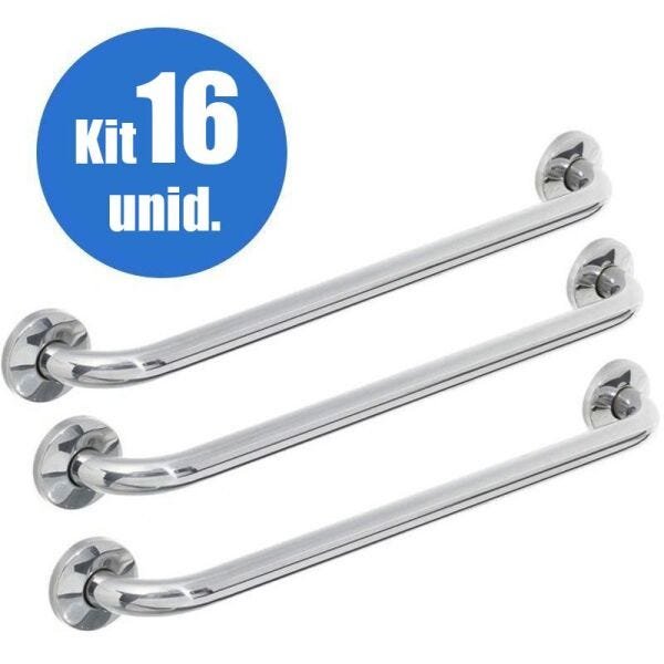 Alça Apoio Banheiro Inox 40cm Barra Idoso Cadeirante Kit 16 un - 1