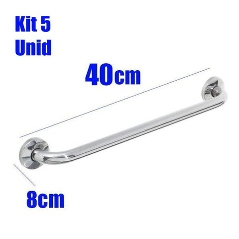 Kit 5 Barras Alça de Apoio Banheiro Inox 40 cm Idoso Acessibilidade