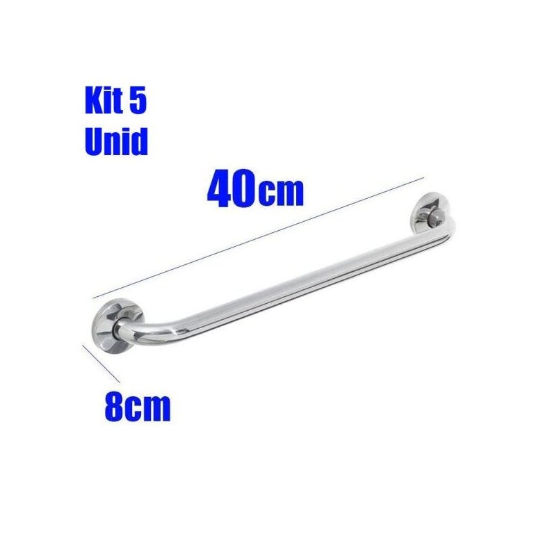 Kit 5 Barras Alça de Apoio Banheiro Inox 40 cm Idoso Acessibilidade Kit 5 Barras Alça de Apoio Banheiro Inox 40 cm Idoso Acessibilidade