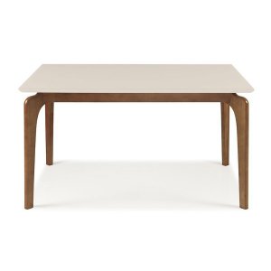Mesa de Jantar Moderna 4 Lugares 120cm Tampo com Vidro Base Madeira Maciça - Off White