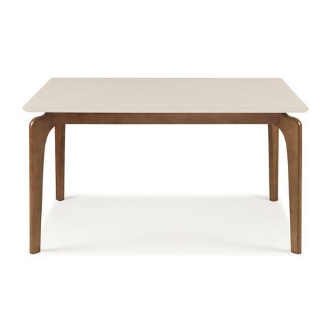 Mesa de Jantar Moderna 4 Lugares 120cm Tampo com Vidro Base Madeira Maciça - Off White
