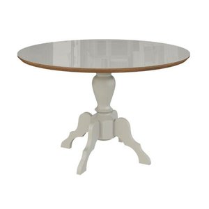 Mesa de Jantar Lotus Redonda 140cm - Tampo com Vidro - Base Madeira Maciça Torneada