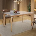 Ver imagem 3 de Mesa de Jantar 4 Lugares 120cm Tampo com Vidro Base Madeira Maciça - Off White