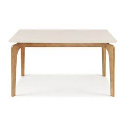 Mesa de Jantar 4 Lugares 120cm Tampo com Vidro Base Madeira Maciça - Off White - 1