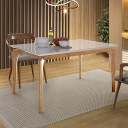 Mesa de Jantar 6 Lugares 160cm Cirrus Tampo com Vidro Base Madeira Maciça - Off White - 3
