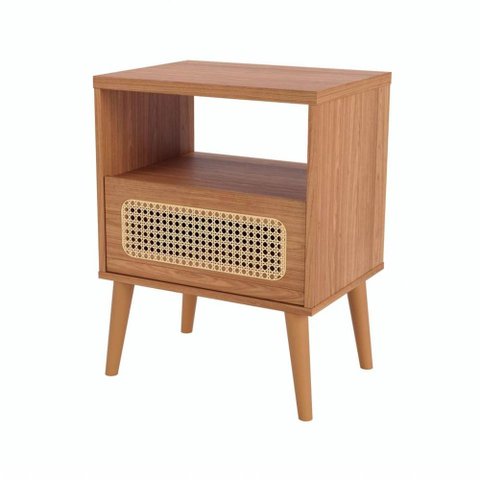 Mesa de Cabeceira Nature Tw48 Cor Freijo 1 Gaveta com Tela Sextavada Palha Natural 50 Cm - 69420