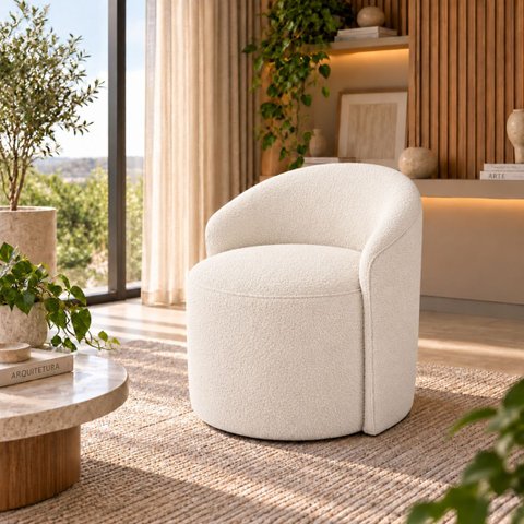 Poltrona Decorativa Yara Boucle Sala Estar Quarto Recepção Confortável