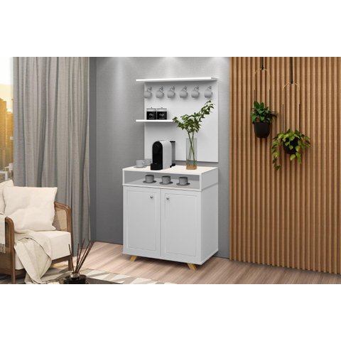 Buffet / Aparador Com Painel ST Para o Cantinho do Café Estilo Retrô Com Pés em Madeira 2 Portas Com