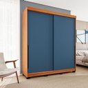 Ver imagem 1 de Roupeiro Solteiro Madri 2 Portas 2 Gavetas 177x213cm Azul/Freijó 250703