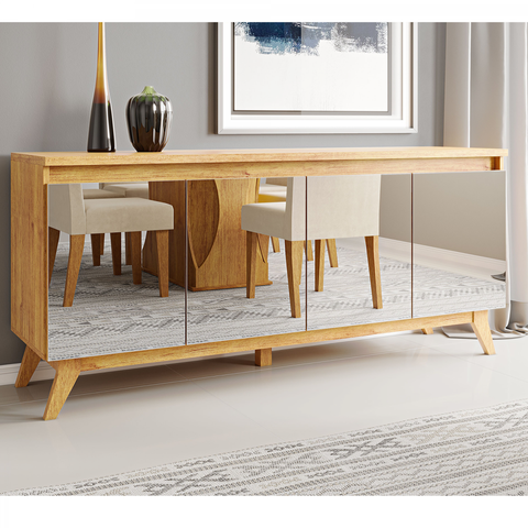 Buffet Arezzo 4 Portas com Espelhos 2 Prateleiras Internas Mel - Casa Giulia