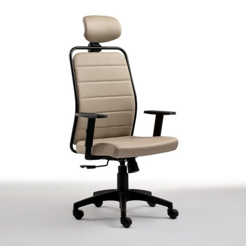 Cadeira Giratória Roal Kron Presidente Courino Areia Base Nylon 120kg com Braços Reguláveis