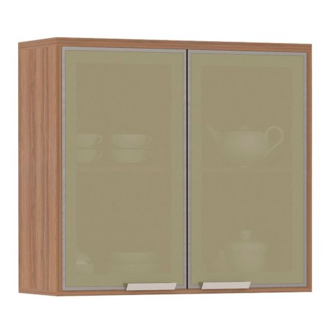 Armário Aéreo 80 Cm 2 Portas de Abrir Vidro Reflecta 1 Prateleira Lari Luciane Móveis