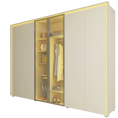 Guarda Roupa 6 Portas 2 Portas Reflecta Led 100% Mdf - Gelius