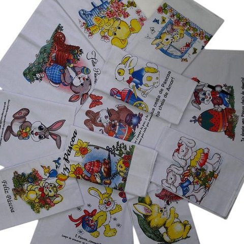 Pano de Prato Lomaer Sacaria Estampado Pascoa 0,45 X 0,71cm Branco 03 Unidades