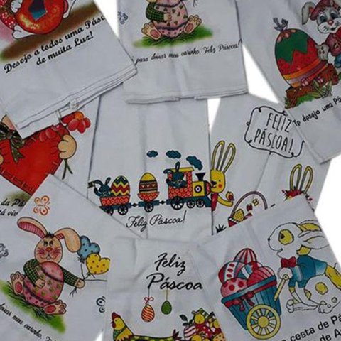 Pano De Prato Lomaer Sacaria Estampado Pascoa 0,45 x 0,71cm Branco 06 Unidades