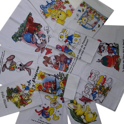Pano De Prato Lomaer Sacaria Estampado Pascoa 0,45 x 0,71cm Branco 12 Unidades