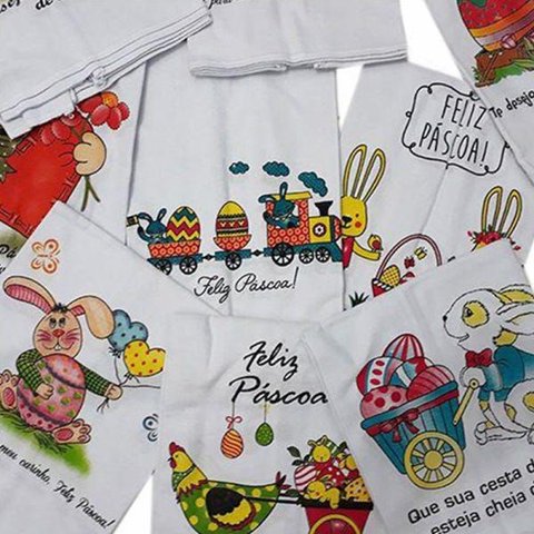 Pano de Prato Lomaer Sacaria Estampado Pascoa 0,45 X 0,71cm Branco 02 Unidades