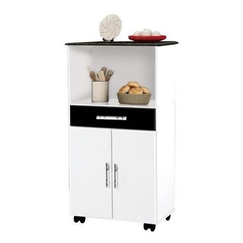 Balcao Com Rodizios Class Bra Pret Marm 2 Portas + 1 Gaveta PASSE BEM BRANCO / PRETO / MARMORIZADO