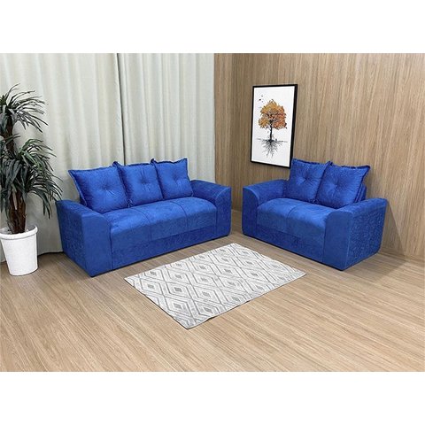 Sofá de 2 e 3 Lugares Porto Tecido Suede: Azul