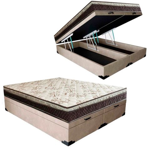 Cama Box Baú Bipartido Casal Suede + Colchão Casal Espuma Extra Firme D33 Elegance Ortopédico 72x138