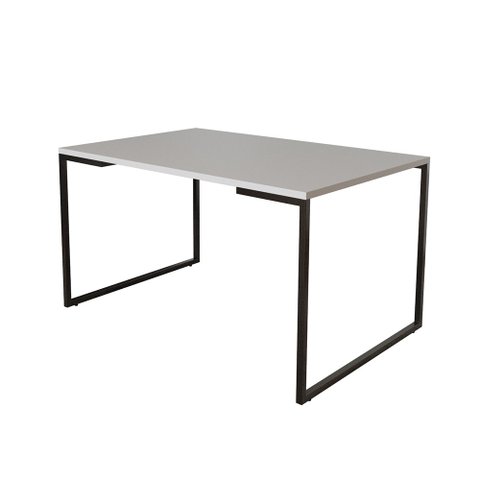 Mesa de Jantar Industrial 6 Lugares Branca 140x90 Base Aço Preto