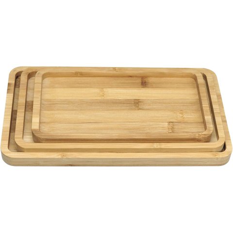 Jogo 3 Peças Bandeja Decorativa de Bambu Natural 1.9x32.0x18.1cm Servir Mesa