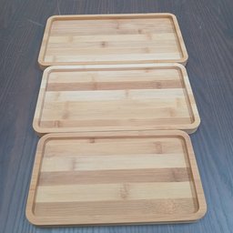Jogo 3 Bandejas para Servir Home&co Retangular Bambu Natural - 6