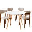 Ver imagem 2 de Kit Mesa Jantar 90cm Branca & 4 Cadeiras Estofadas Linho Bege/Marfim