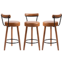 Ver imagem 1 de Kit 3 Banquetas Altas 60 Cm Estofada Corino Amarula com Encosto Retrô P/ Cozinha Área Gourmet Balcão