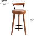Ver imagem 3 de Kit 3 Banquetas Altas 60 Cm Estofada Corino Amarula com Encosto Retrô P/ Cozinha Área Gourmet Balcão