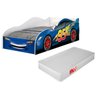 Cama Carro Solteiro Menino Menina Mcqueen Relâmpago com Colchão Moveis House Azul - 1